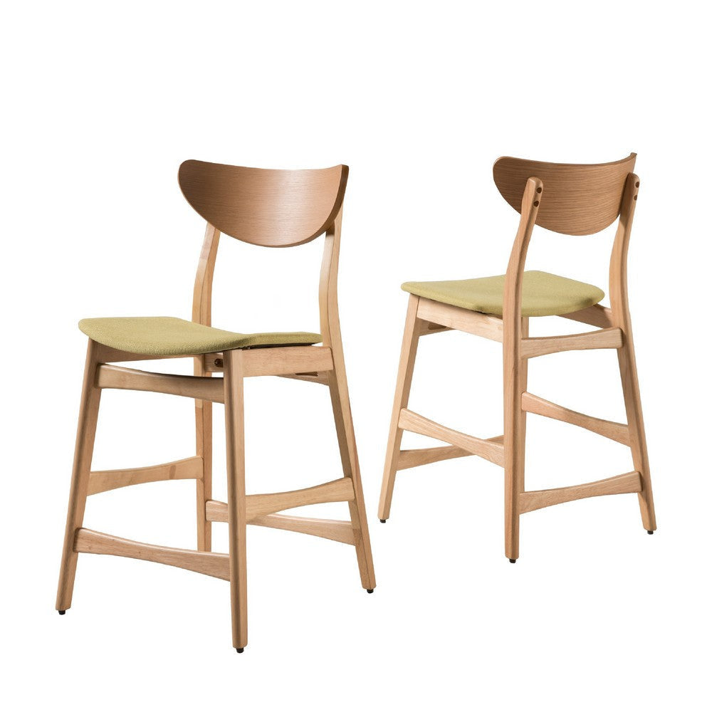Zily Counter Height Chairs Set of 2 | Green Seat | Natural Brown Wood