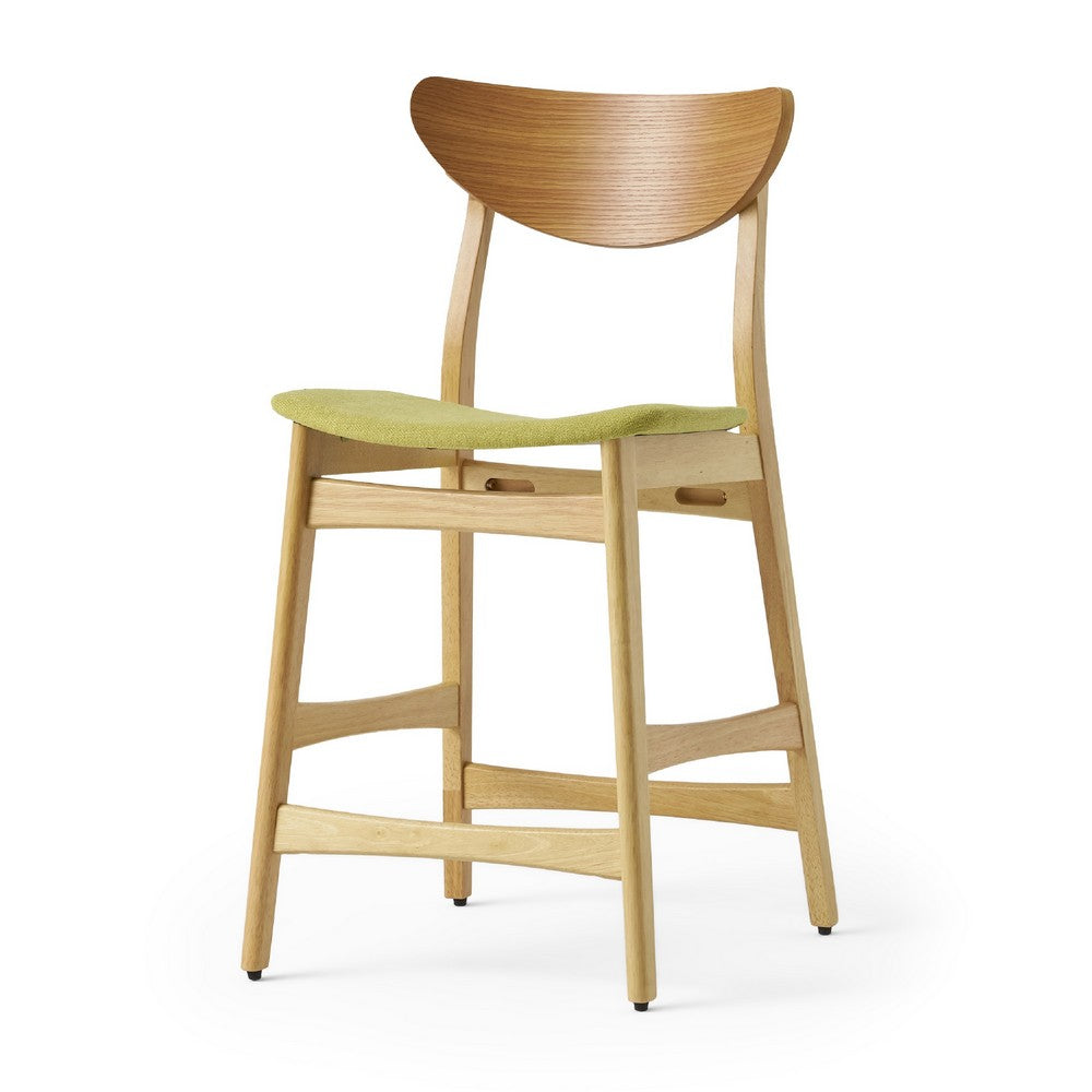 Zily Counter Height Chairs Set of 2 | Green Seat | Natural Brown Wood