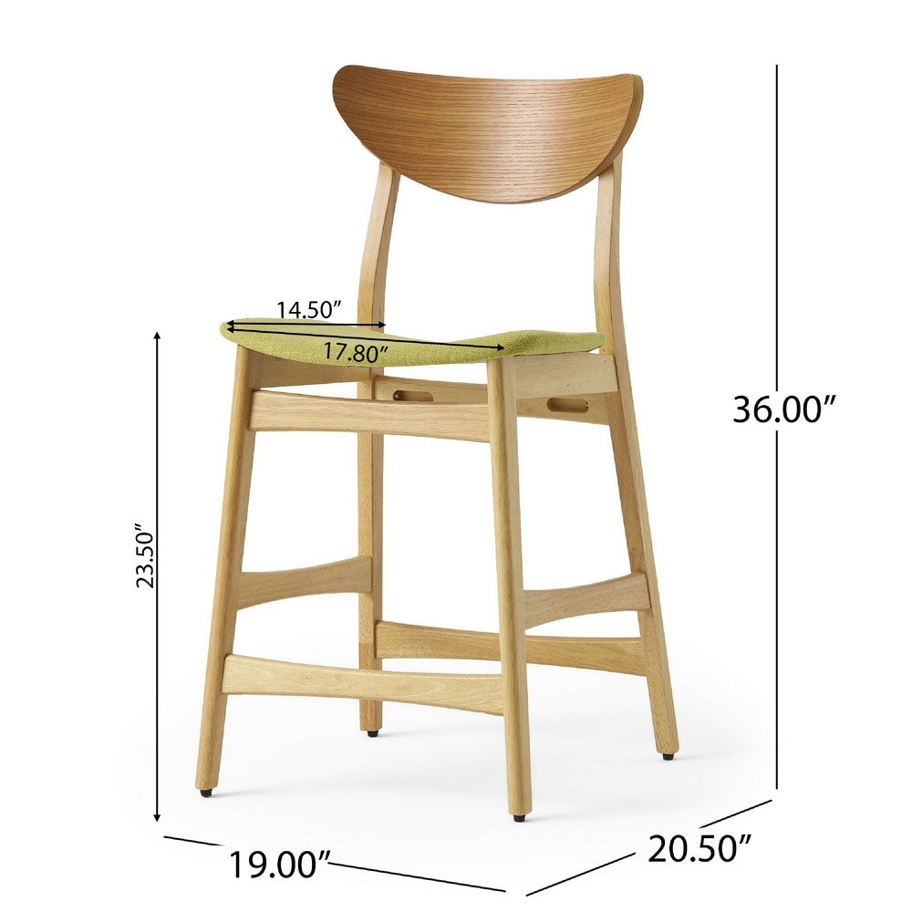 Zily Counter Height Chairs Set of 2 | Green Seat | Natural Brown Wood