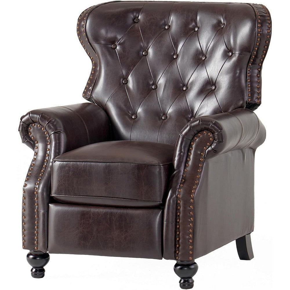 Kir Manual Recliner Chair | Classic Tufted Dark Brown Faux Leather