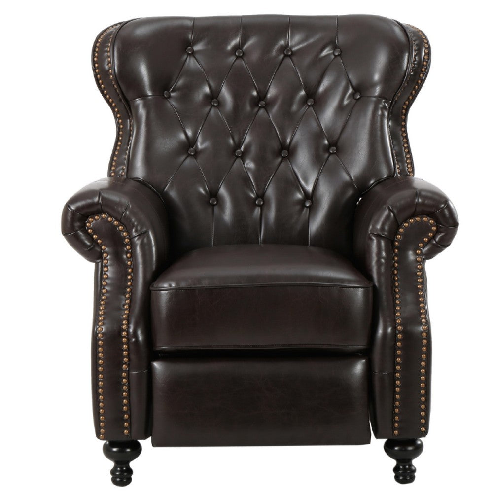 Kir Manual Recliner Chair | Classic Tufted Dark Brown Faux Leather