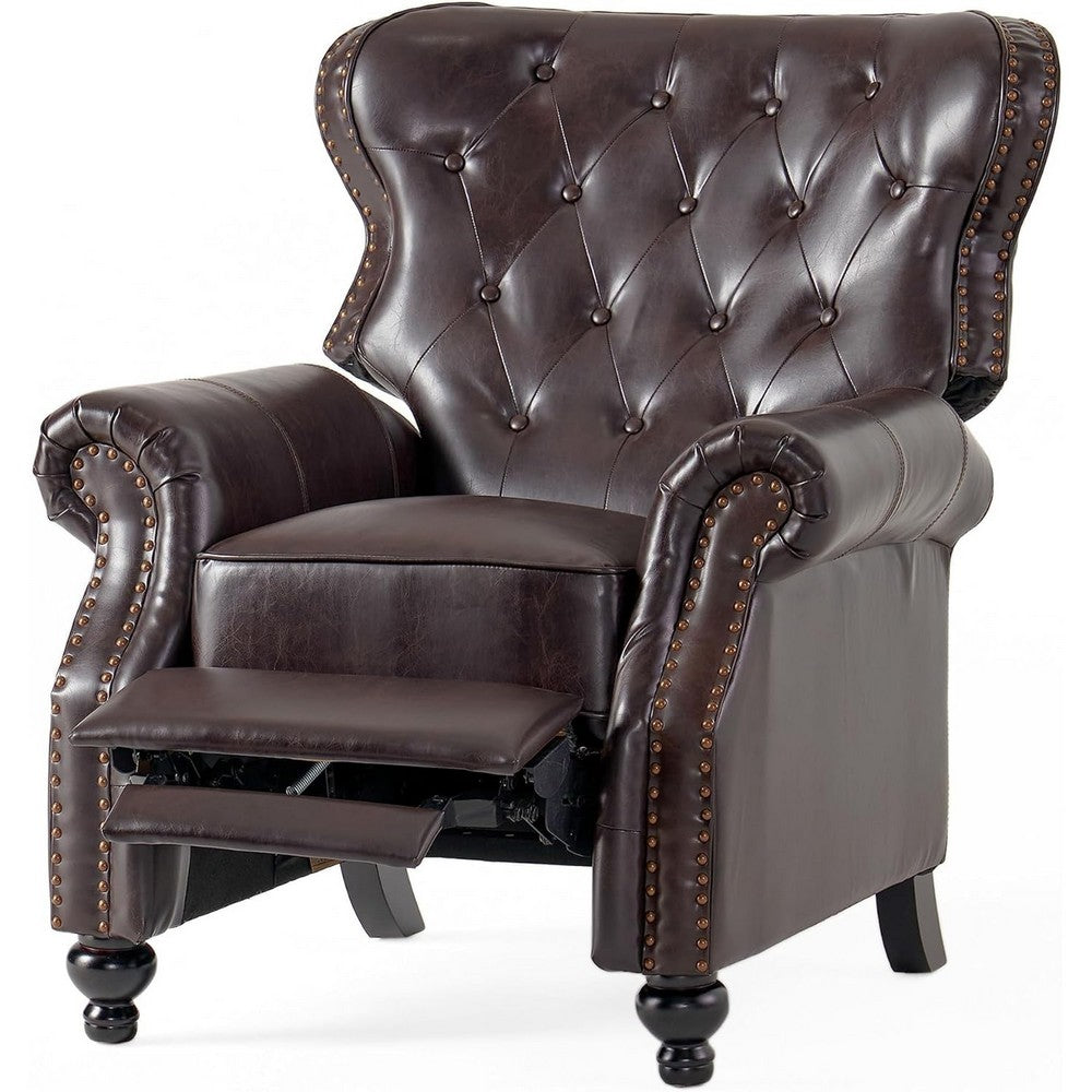 Kir Manual Recliner Chair | Classic Tufted Dark Brown Faux Leather
