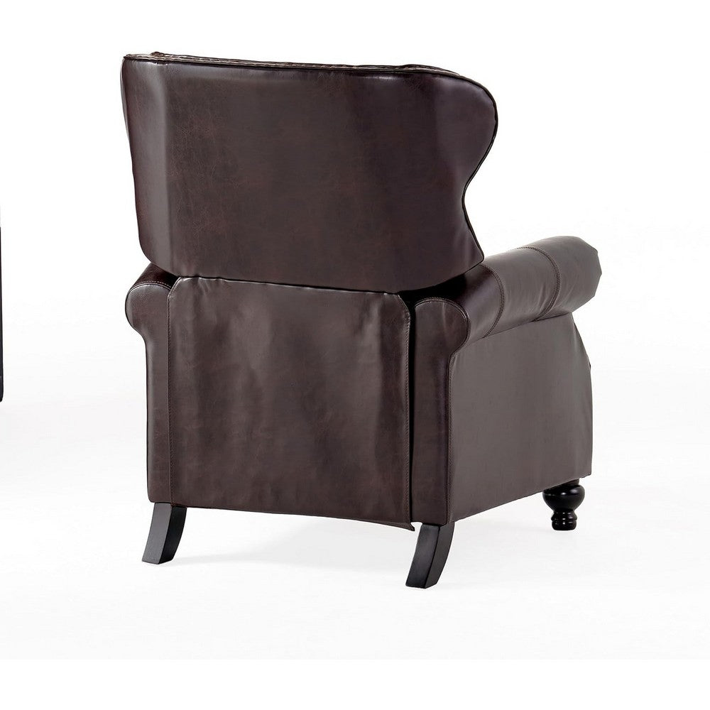 Kir Manual Recliner Chair | Classic Tufted Dark Brown Faux Leather