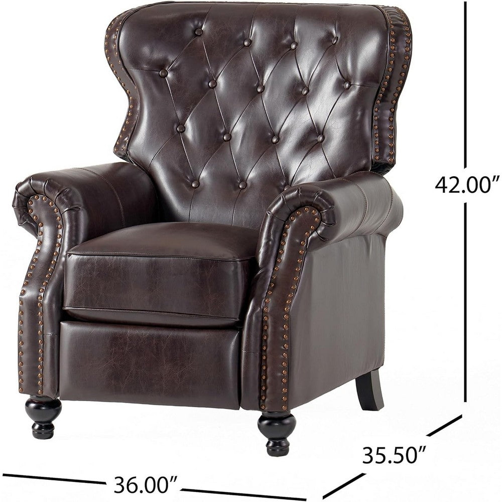 Kir Manual Recliner Chair | Classic Tufted Dark Brown Faux Leather