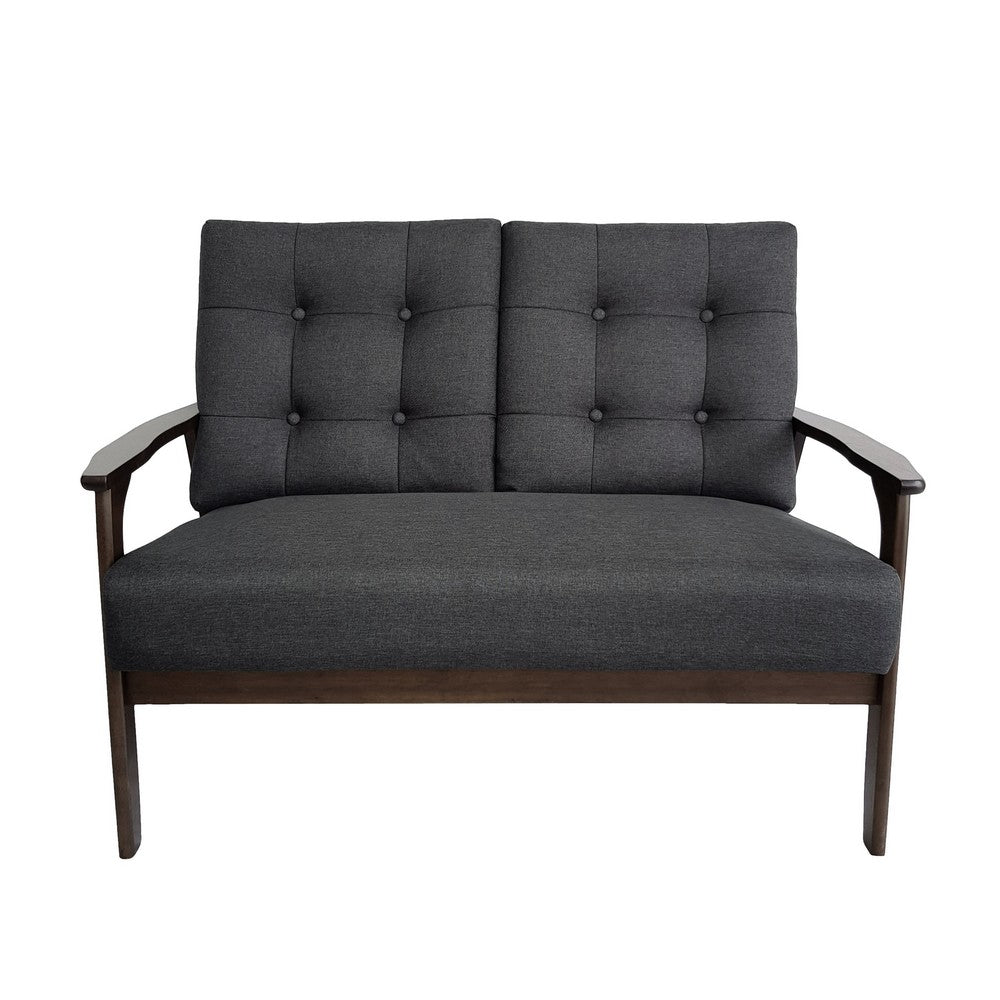 Lex Loveseat | Tufted Back Charcoal Gray Fabric | Walnut Brown | 46"