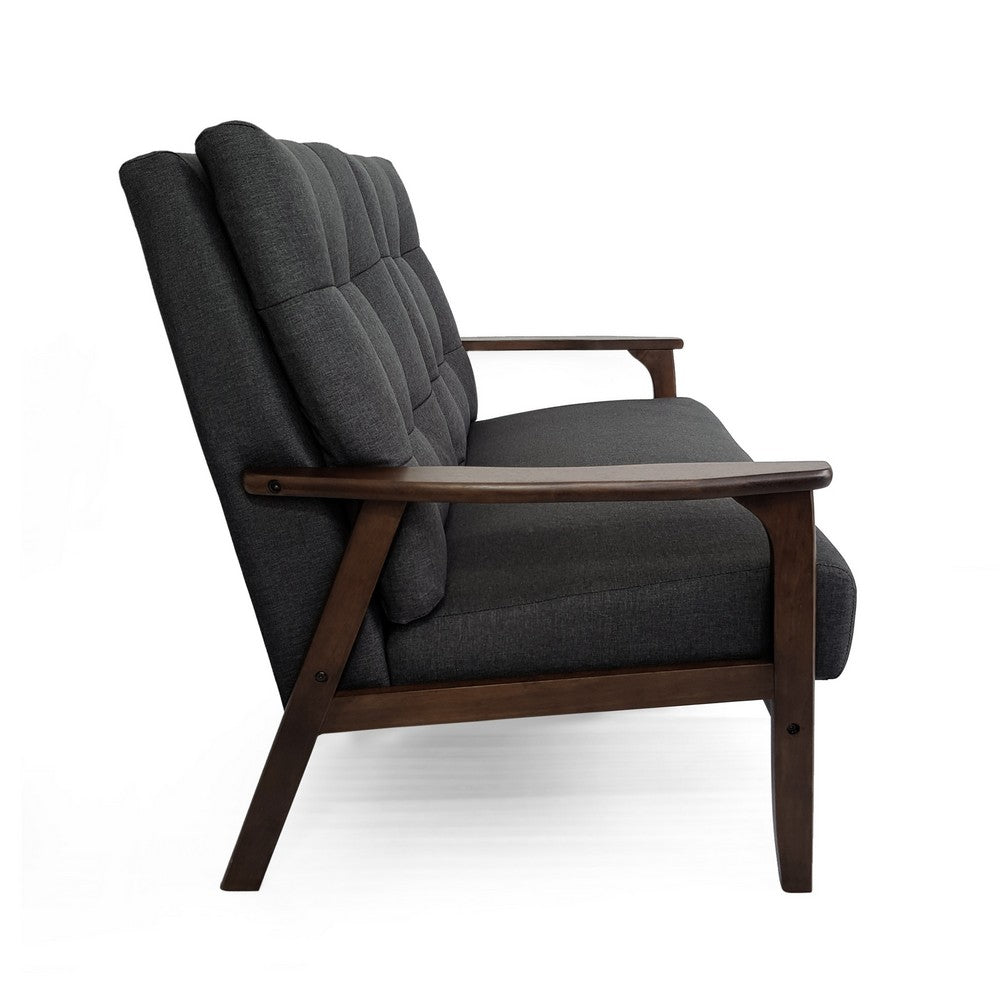 Lex Loveseat | Tufted Back Charcoal Gray Fabric | Walnut Brown | 46"
