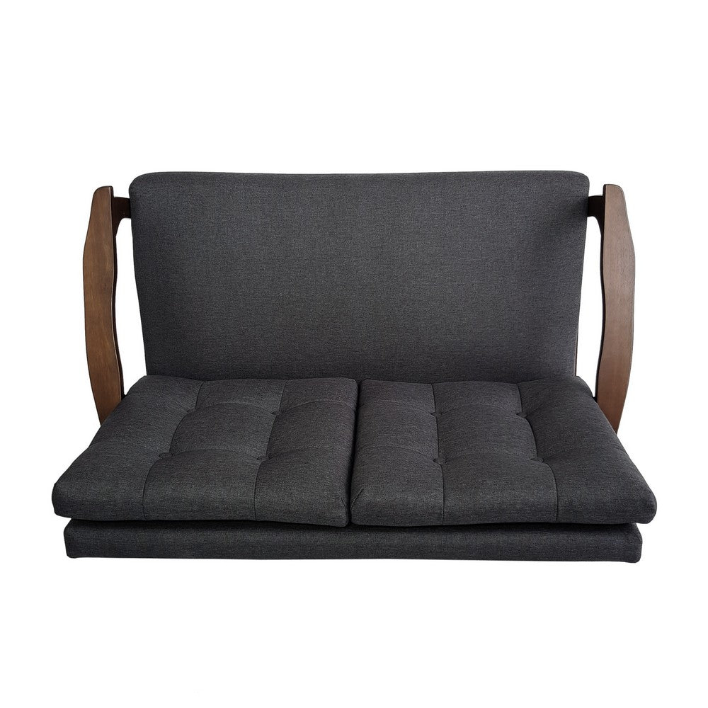 Lex Loveseat | Tufted Back Charcoal Gray Fabric | Walnut Brown | 46"
