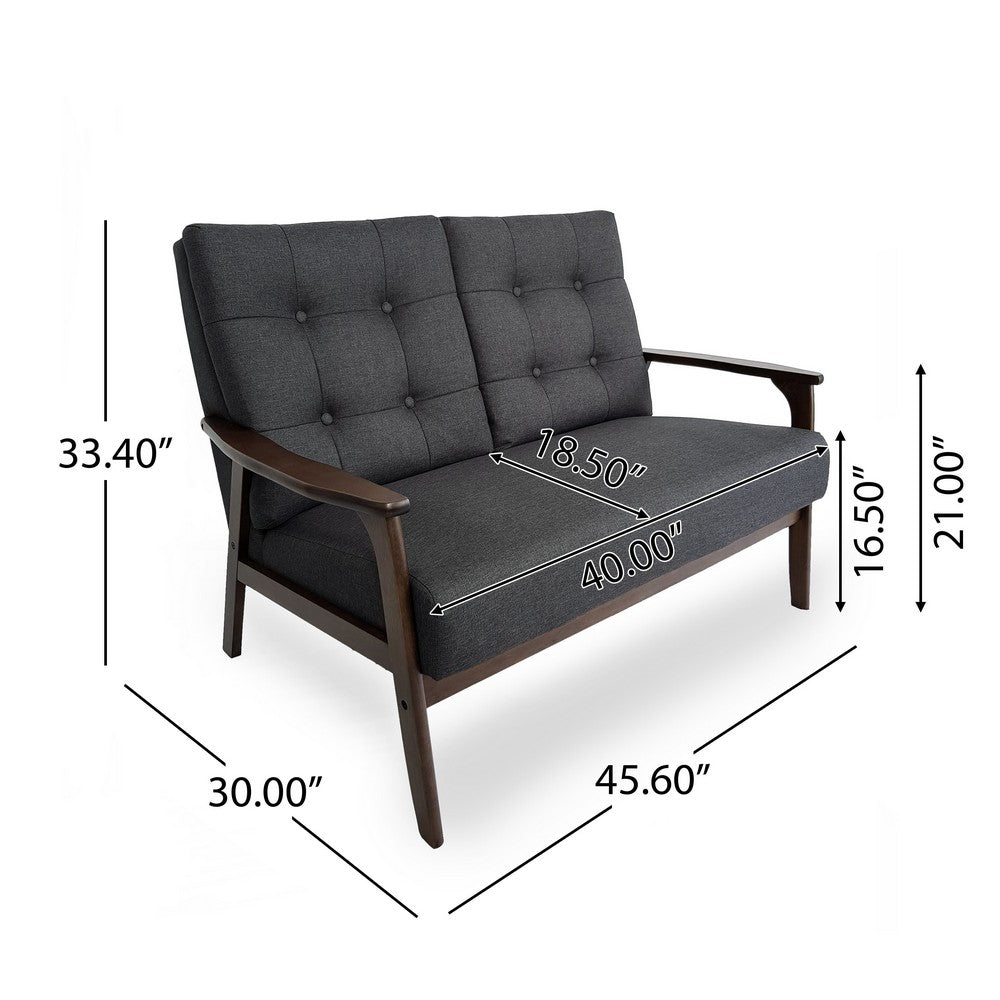 Lex Loveseat | Tufted Back Charcoal Gray Fabric | Walnut Brown | 46"