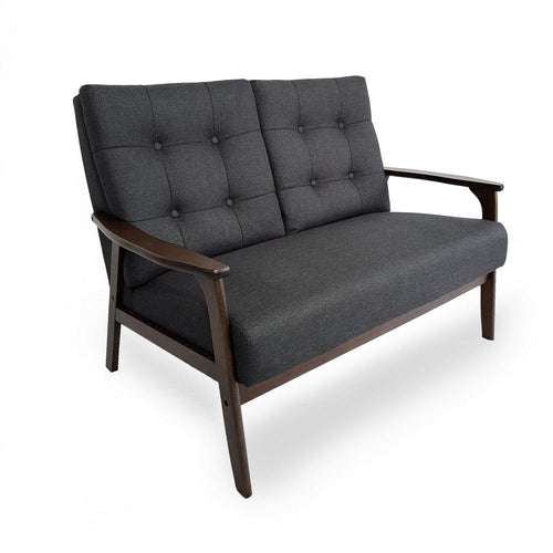 Lex Loveseat | Tufted Back Charcoal Gray Fabric | Walnut Brown | 46"