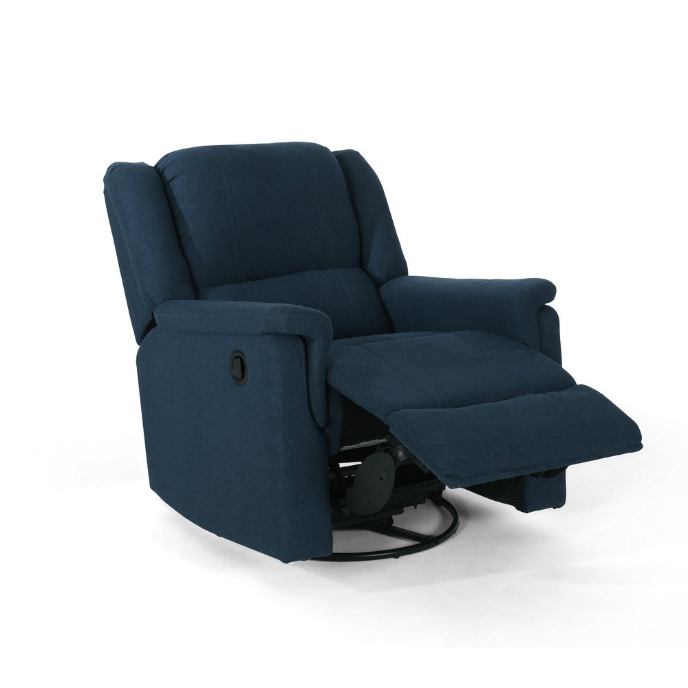 Doi Manual Glider Swivel Recliner Chair | Plush Navy Blue Fabric