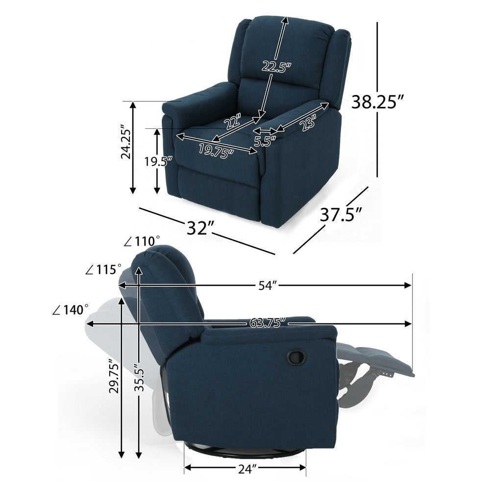 Doi Manual Glider Swivel Recliner Chair | Plush Navy Blue Fabric