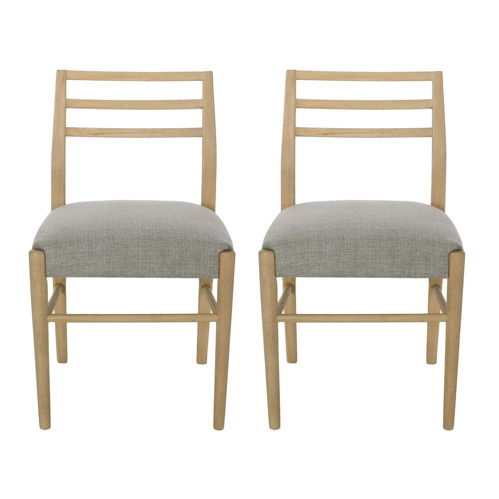 Piny Dining Side Chair Set of 2 | Gray Padded Seat | Wood Ladderback
