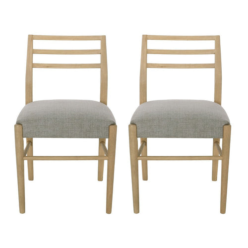 Piny Dining Side Chair Set of 2 | Gray Padded Seat | Wood Ladderback