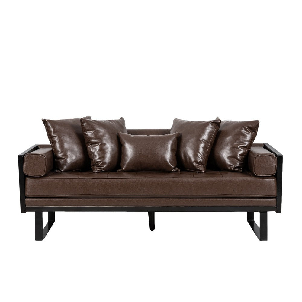 Osy Loveseat | 7 Pillows | Button Tufted Dark Brown Faux Leather 72’’ BM335418