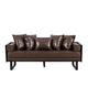 Osy Loveseat | 7 Pillows | Button Tufted Dark Brown Faux Leather 72"