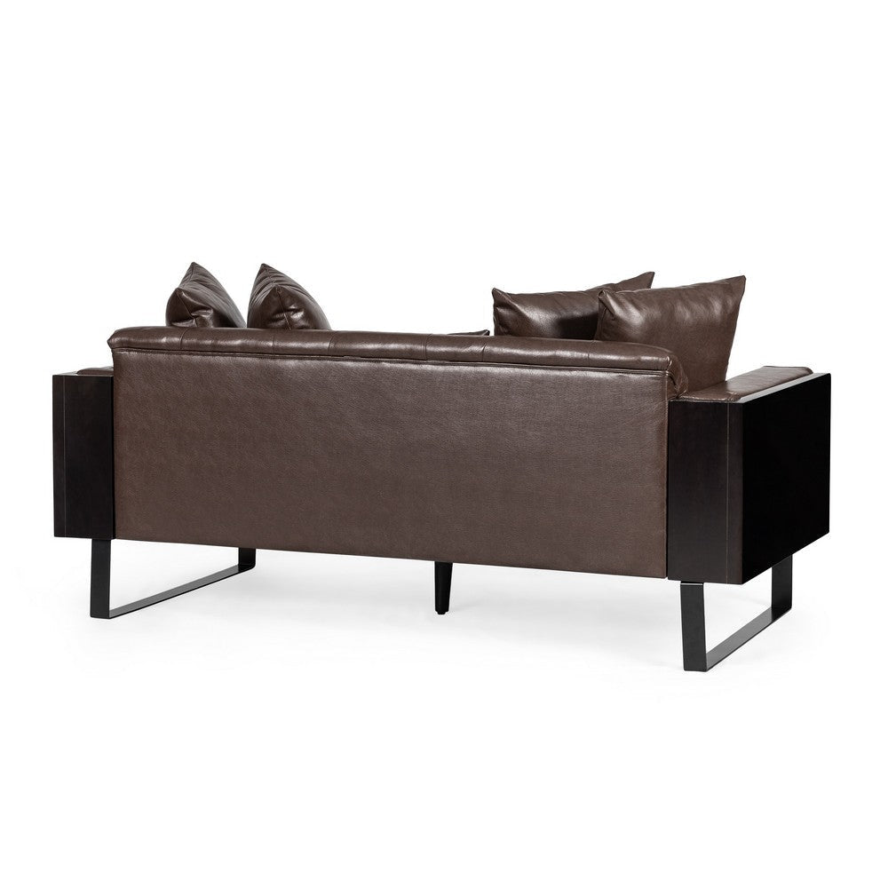 Osy Loveseat | 7 Pillows | Button Tufted Dark Brown Faux Leather 72’’ BM335418