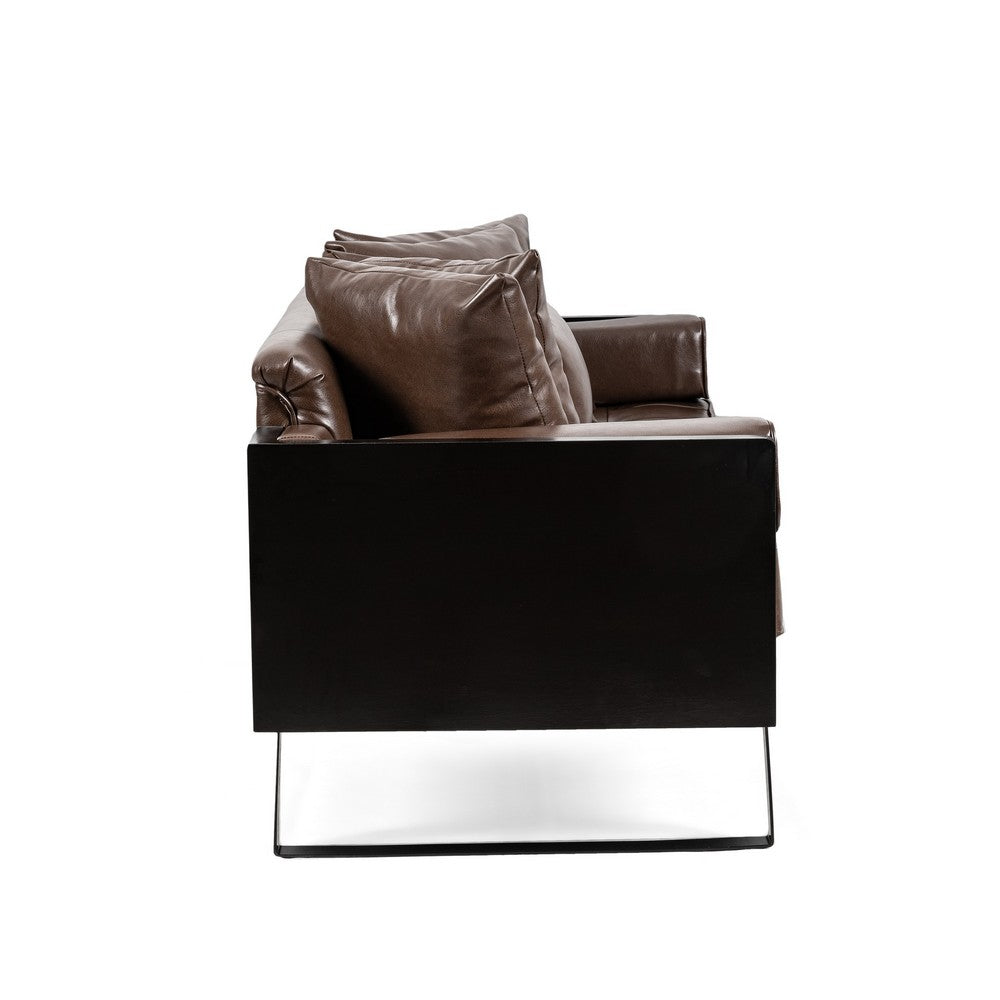 Osy Loveseat | 7 Pillows | Button Tufted Dark Brown Faux Leather 72"