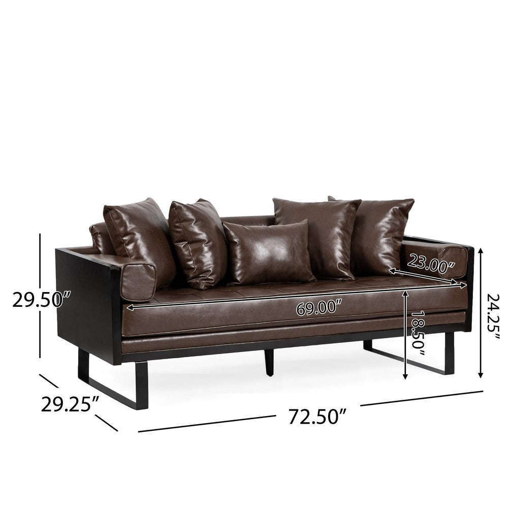 Osy Loveseat | 7 Pillows | Button Tufted Dark Brown Faux Leather 72"