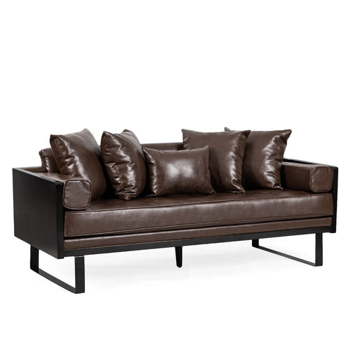 Osy Loveseat | 7 Pillows | Button Tufted Dark Brown Faux Leather 72"