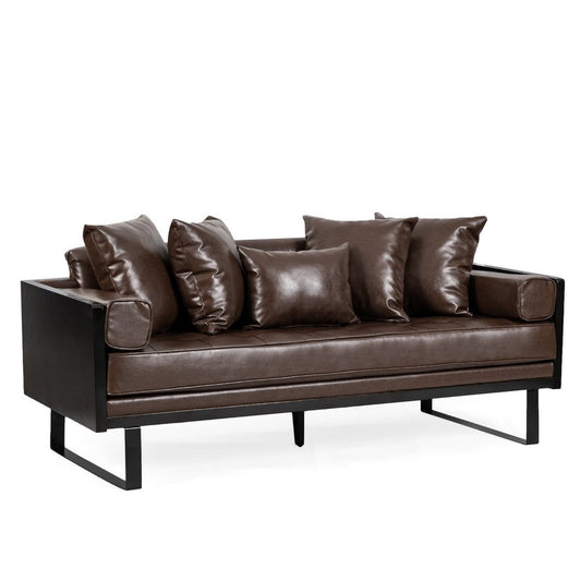 Osy Loveseat | 7 Pillows | Button Tufted Dark Brown Faux Leather 72"