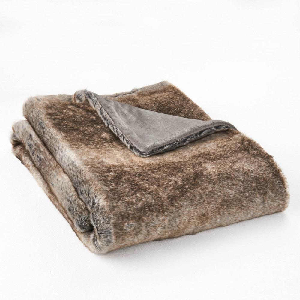 Tini 50x60 Throw Blanket | Rich Brown Faux Fur | One Sided Design