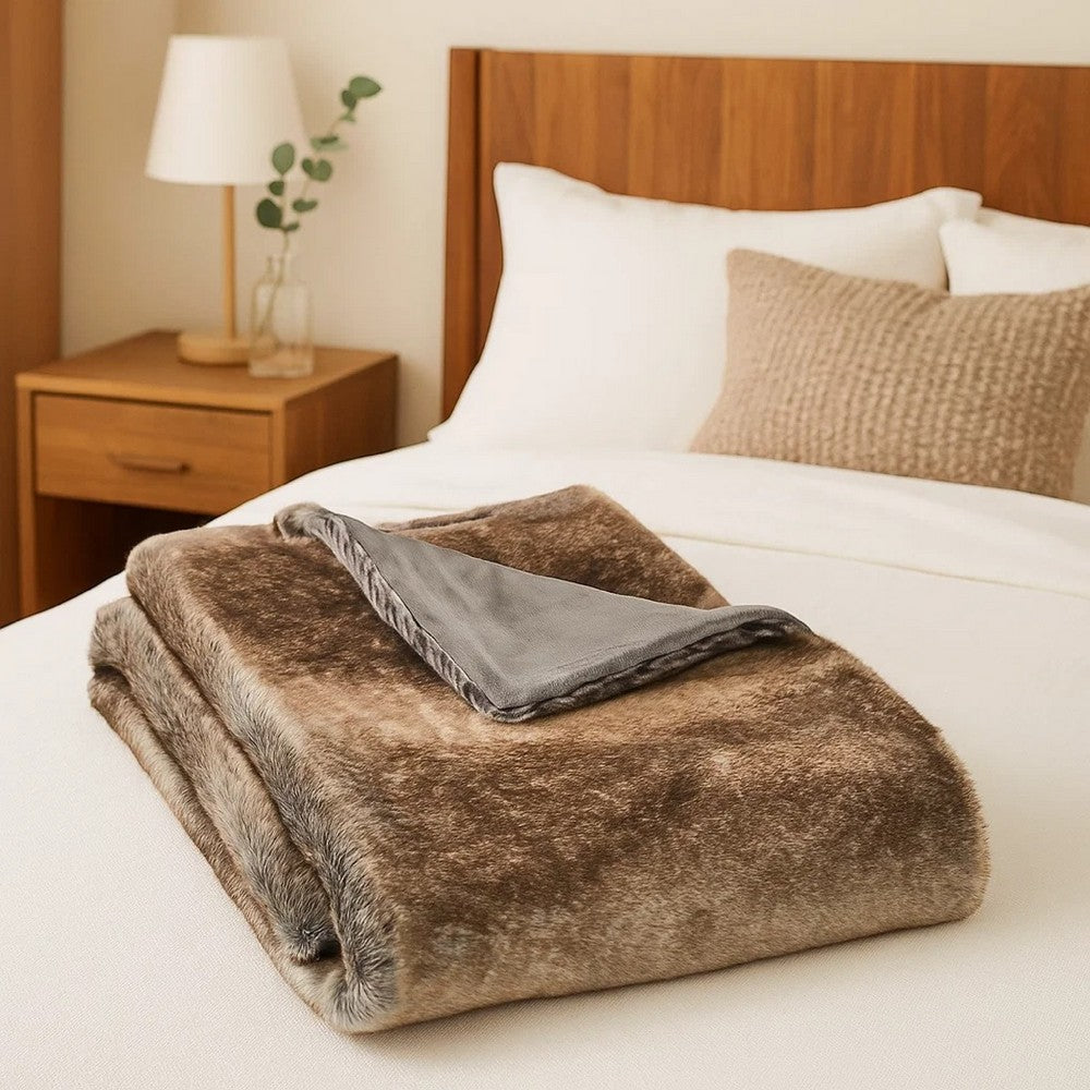 Tini 50x60 Throw Blanket | Rich Brown Faux Fur | One Sided Design
