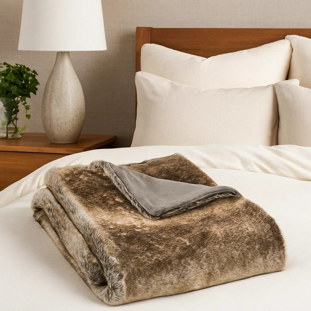Tini 50x60 Throw Blanket | Rich Brown Faux Fur | One Sided Design