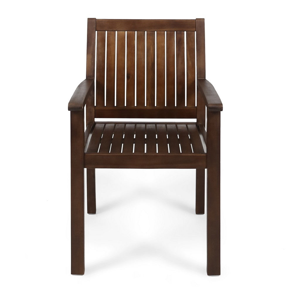 Alison Outdoor Dining Arm Chair Set of 2 | Slatted Brown Acacia Wood
