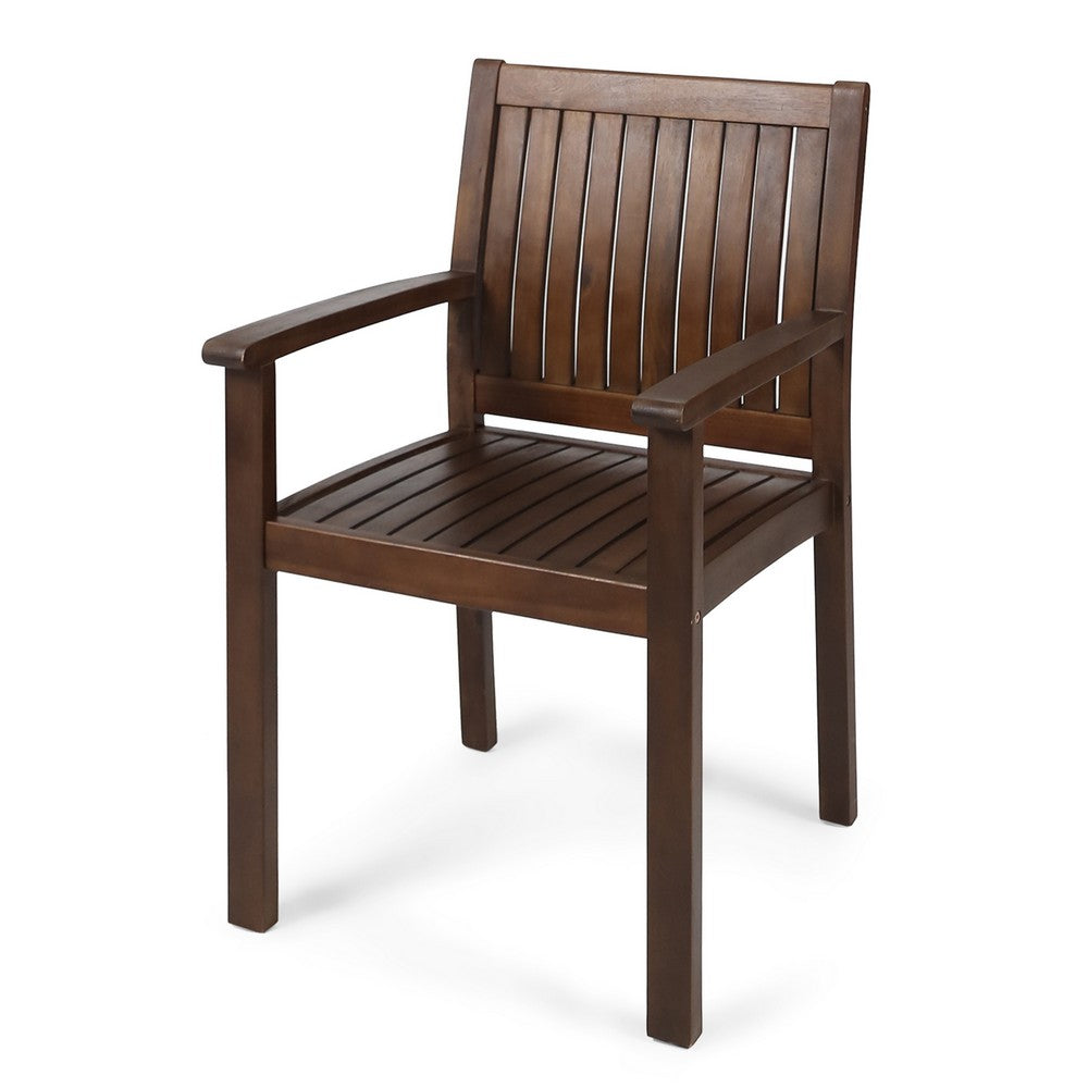Alison Outdoor Dining Arm Chair Set of 2 | Slatted Brown Acacia Wood