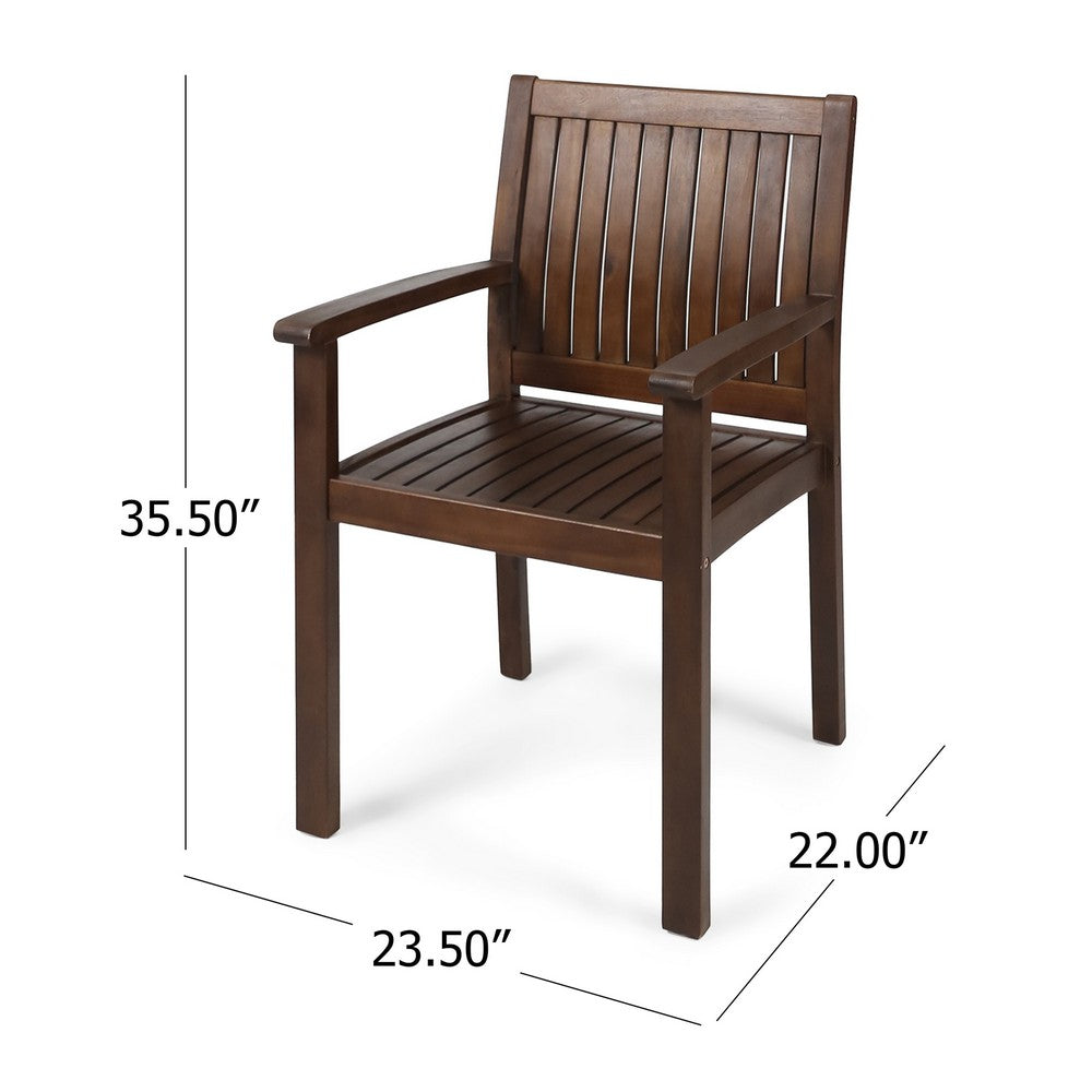 Alison Outdoor Dining Arm Chair Set of 2 | Slatted Brown Acacia Wood