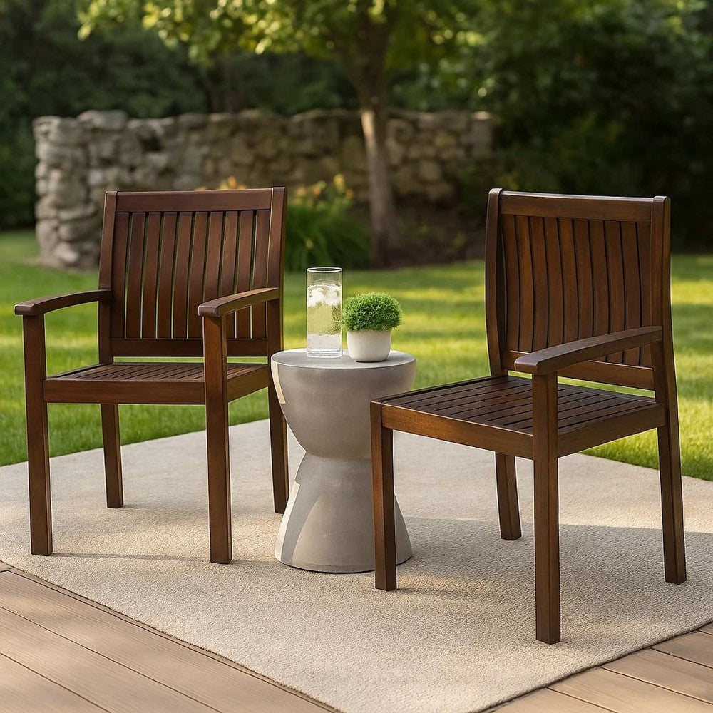 Alison Outdoor Dining Arm Chair Set of 2 | Slatted Brown Acacia Wood