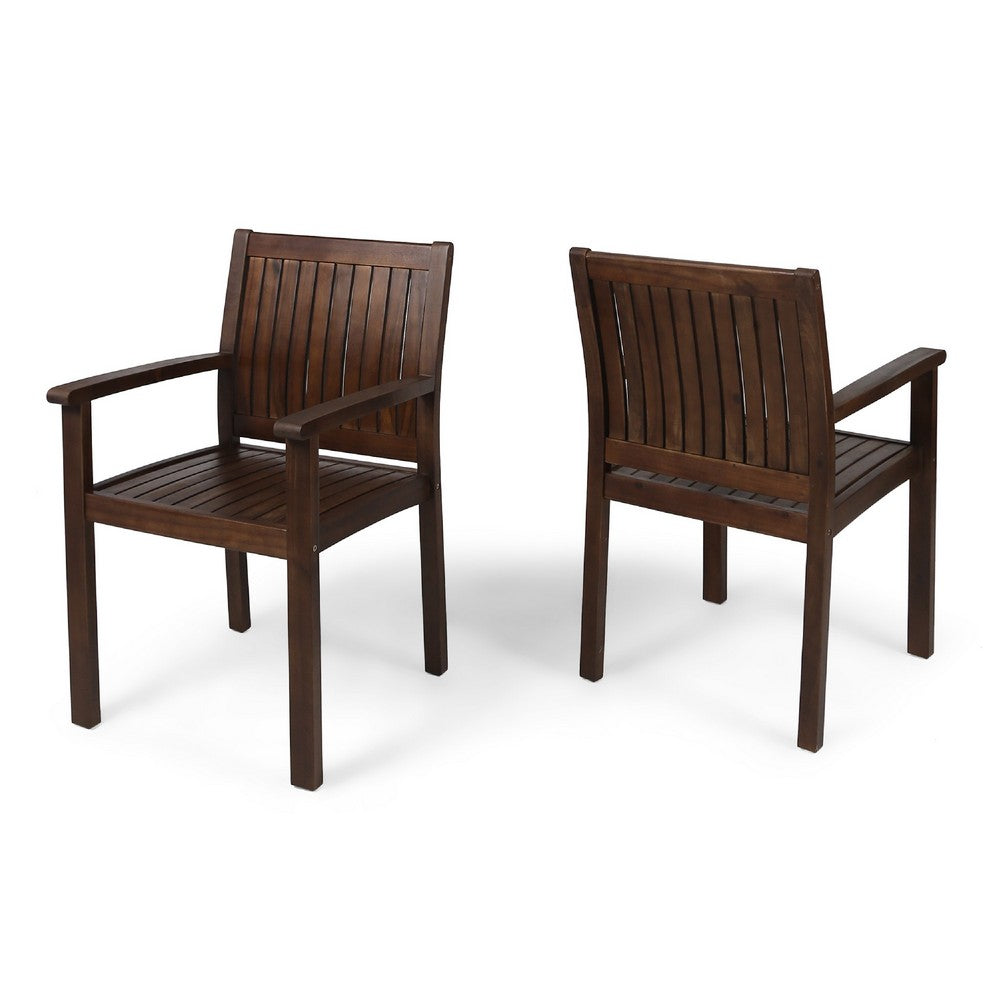 Alison Outdoor Dining Arm Chair Set of 2 | Slatted Brown Acacia Wood