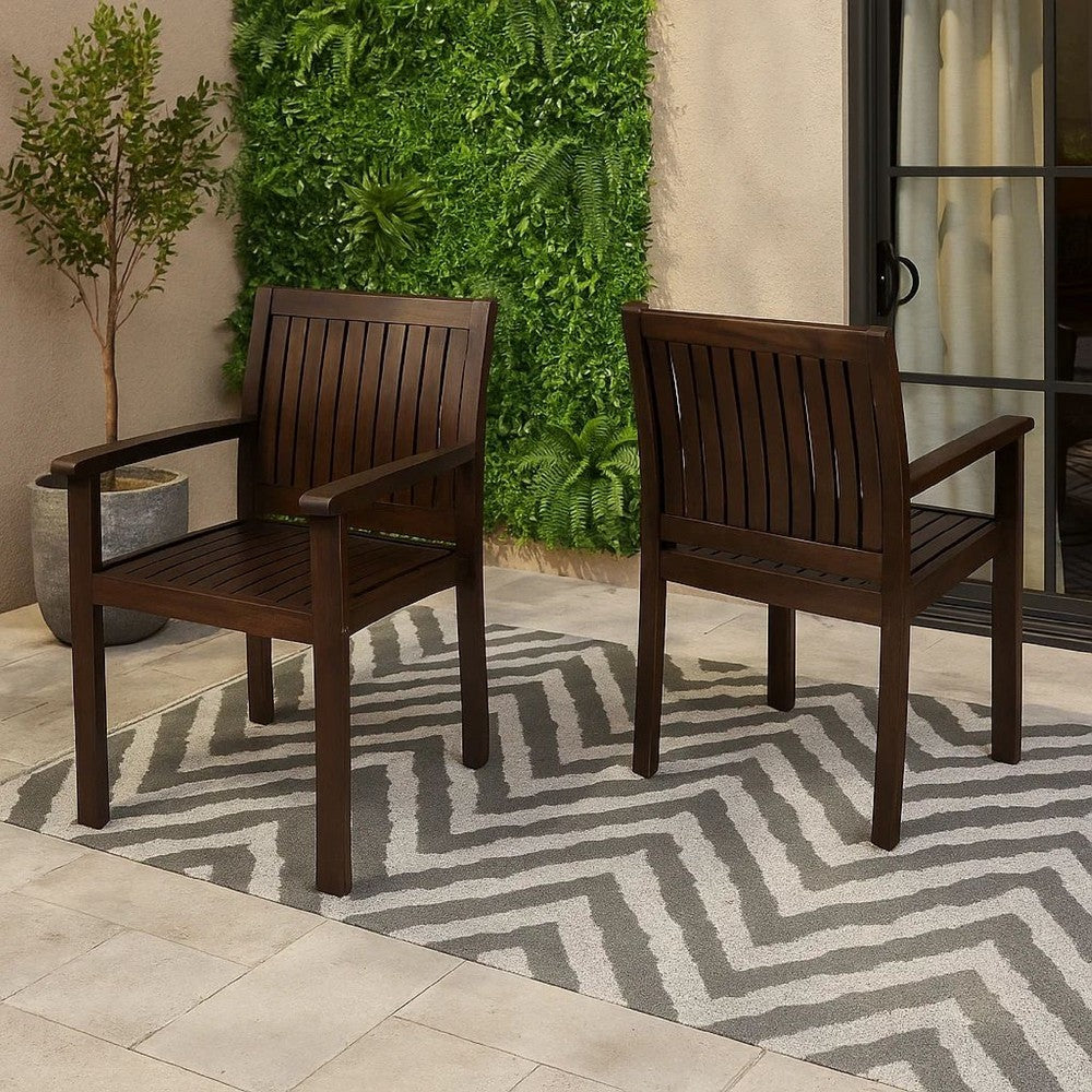 Alison Outdoor Dining Arm Chair Set of 2 | Slatted Brown Acacia Wood
