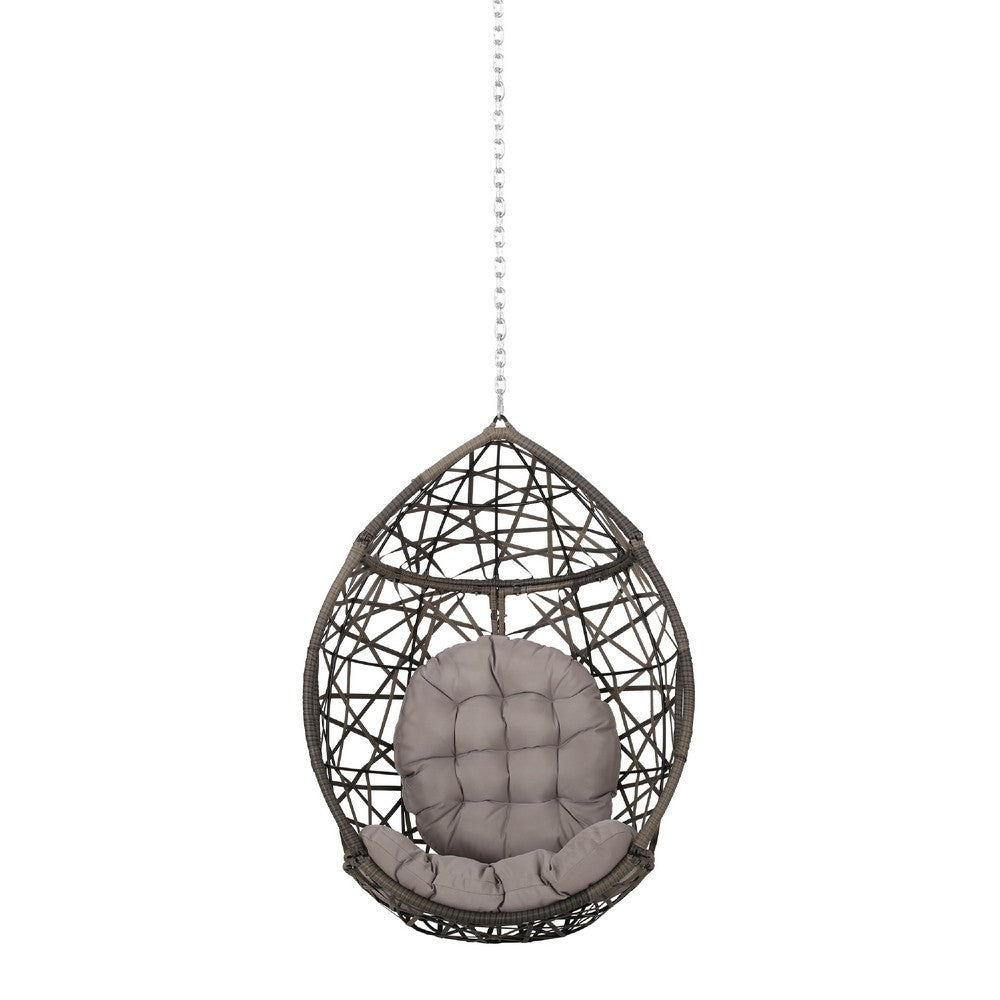 Luca Hanging Teardrop Chair | 8ft Chain | Gray Faux Rattan | Iron 49"
