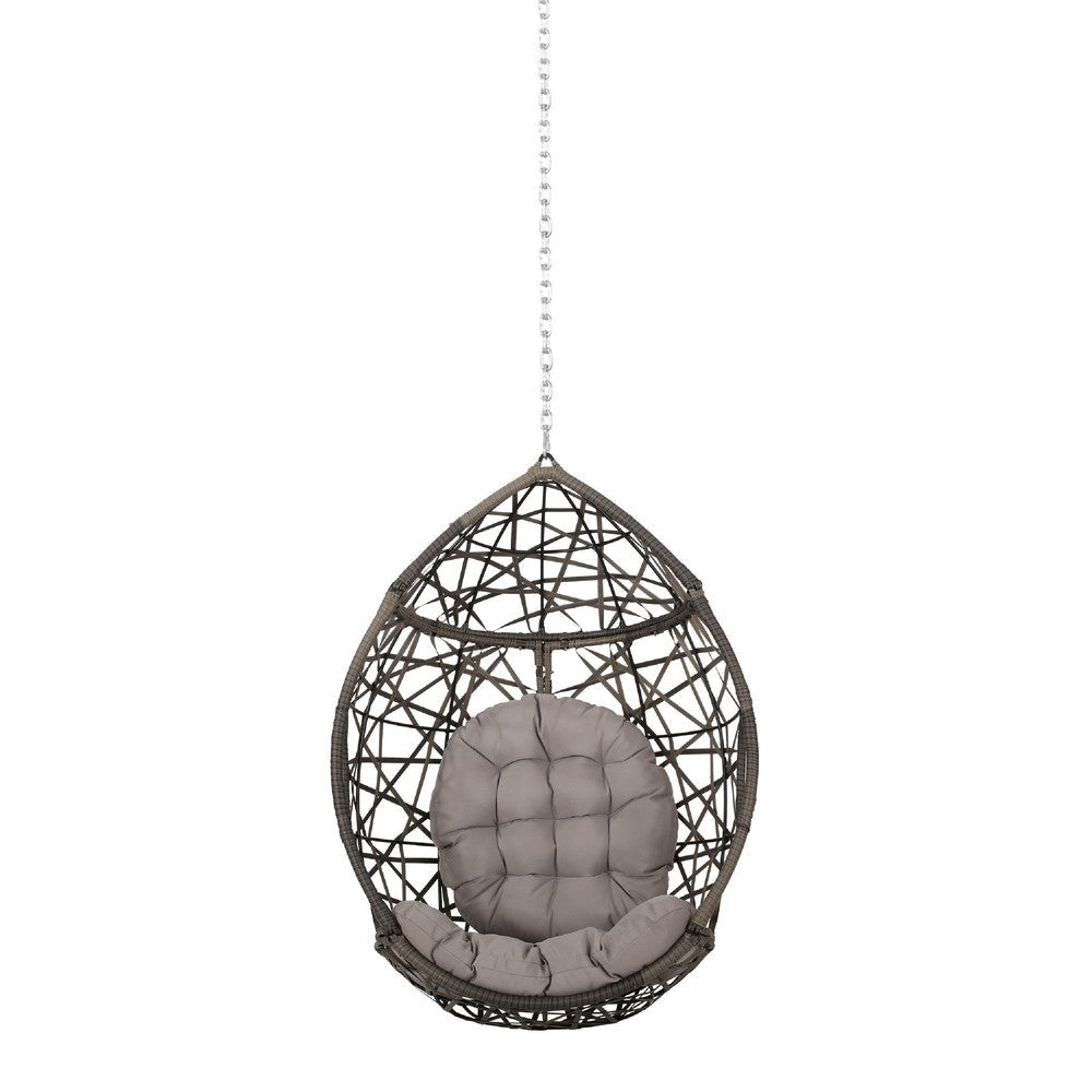 Luca Hanging Teardrop Chair | 8ft Chain | Gray Faux Rattan | Iron 49’’ BM335424