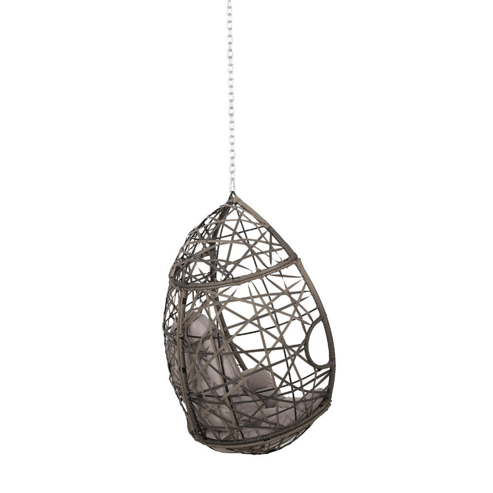 Luca Hanging Teardrop Chair | 8ft Chain | Gray Faux Rattan | Iron 49"