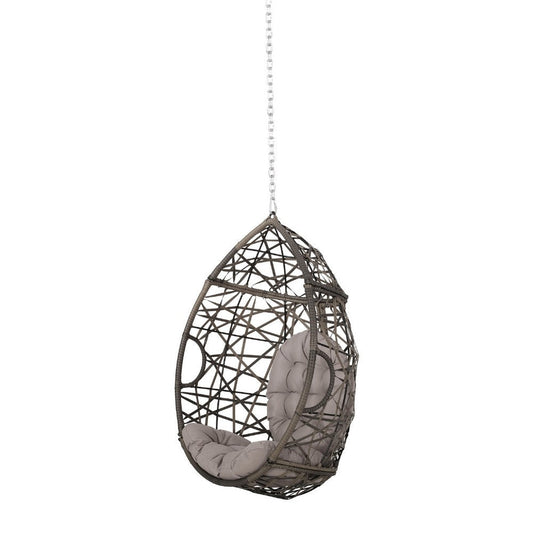 Luca Hanging Teardrop Chair | 8ft Chain | Gray Faux Rattan | Iron 49"