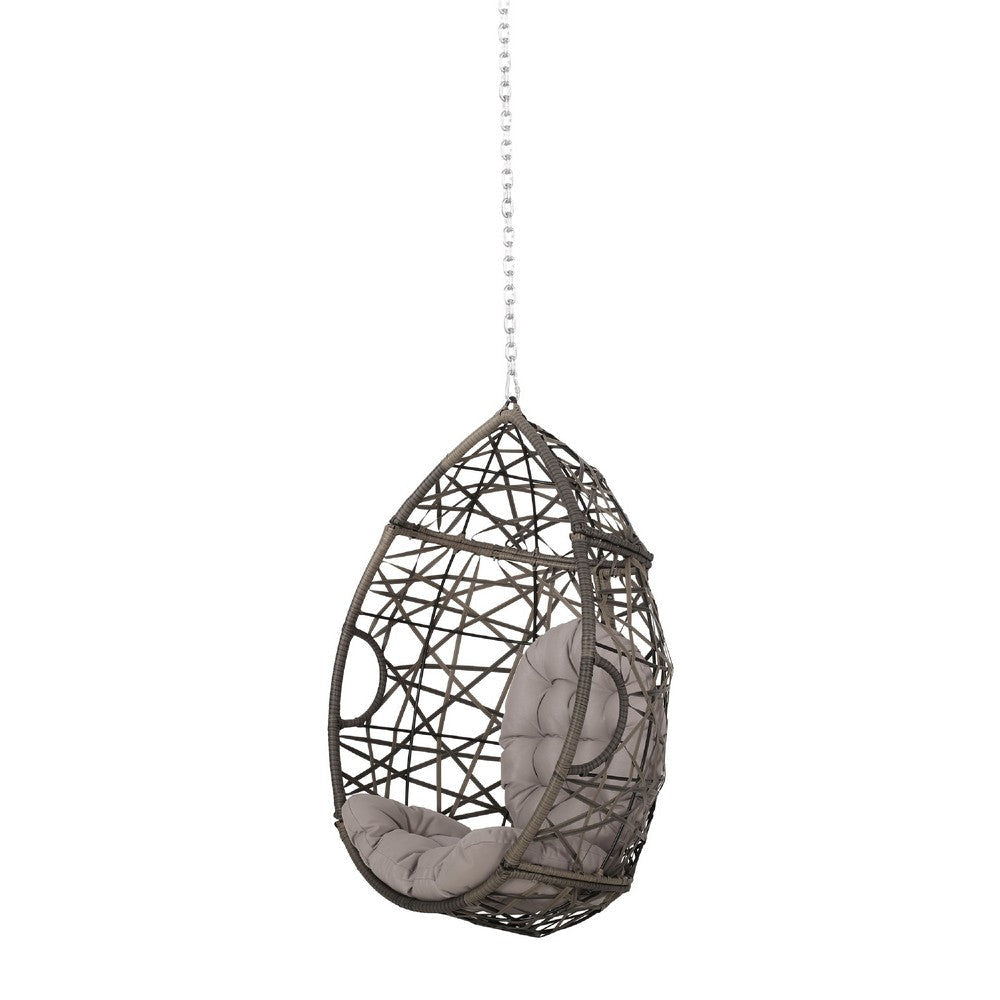 Luca Hanging Teardrop Chair | 8ft Chain | Gray Faux Rattan | Iron 49"
