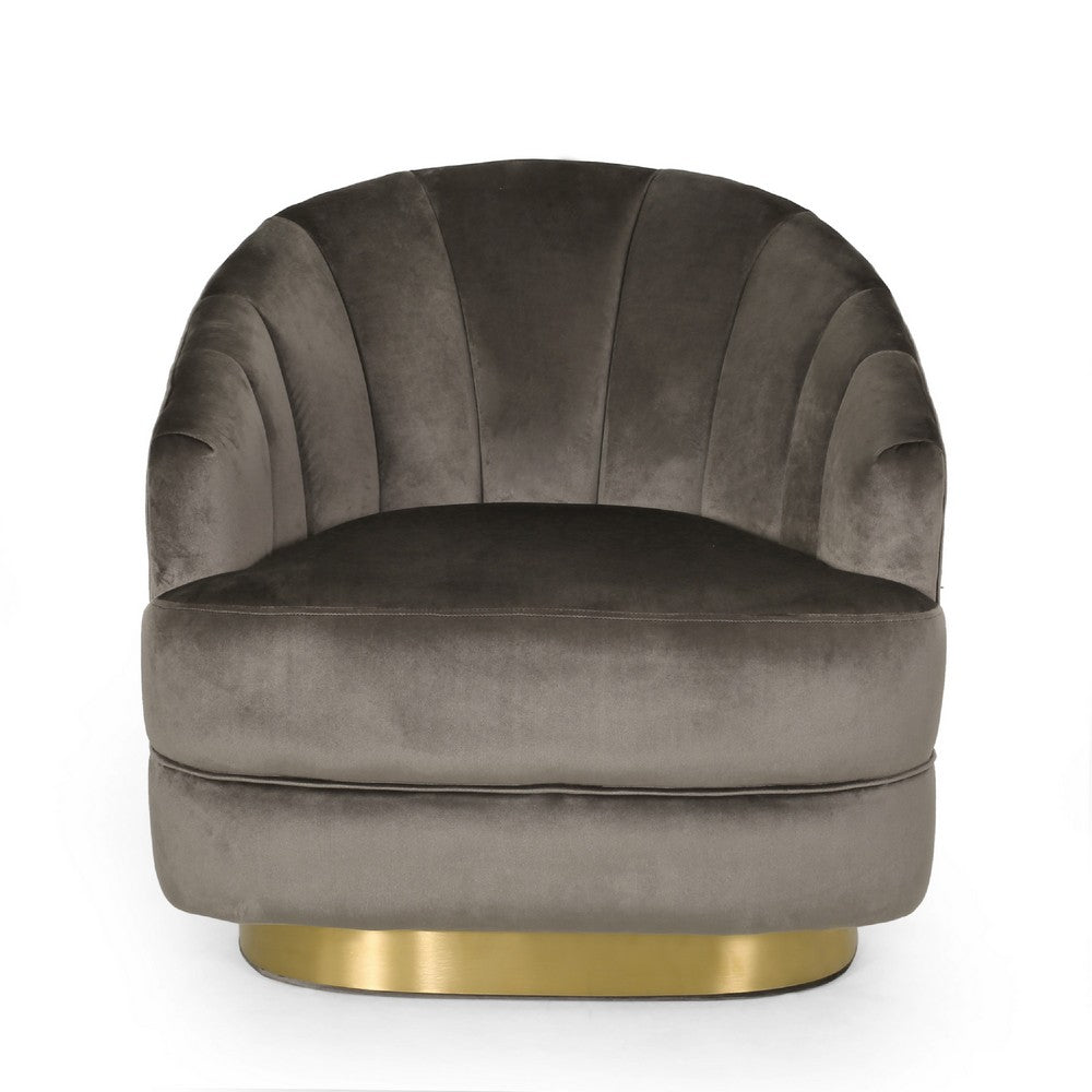 Accent Armchair | Channel Tufted Gray Velvet | Gold Metal Base