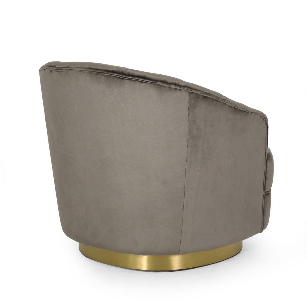 Accent Armchair | Channel Tufted Gray Velvet | Gold Metal Base