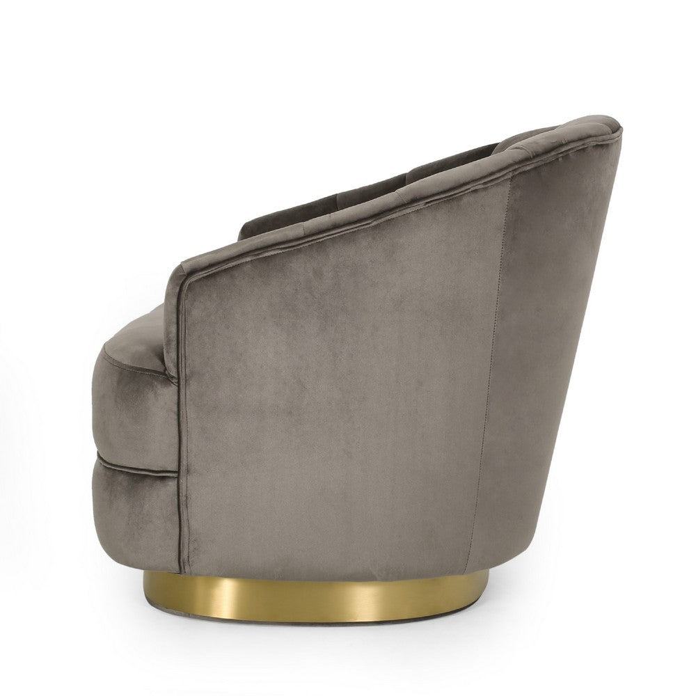 Accent Armchair | Channel Tufted Gray Velvet | Gold Metal Base