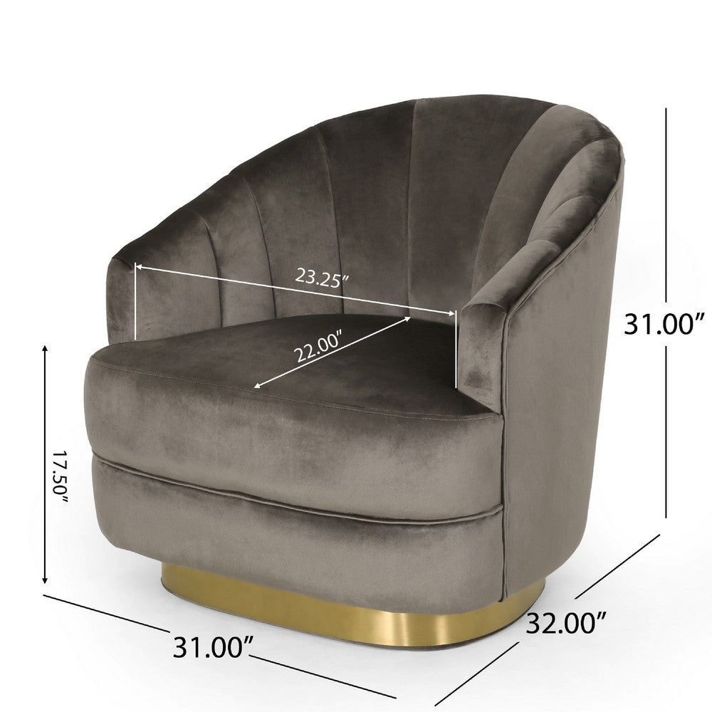 Accent Armchair | Channel Tufted Gray Velvet | Gold Metal Base