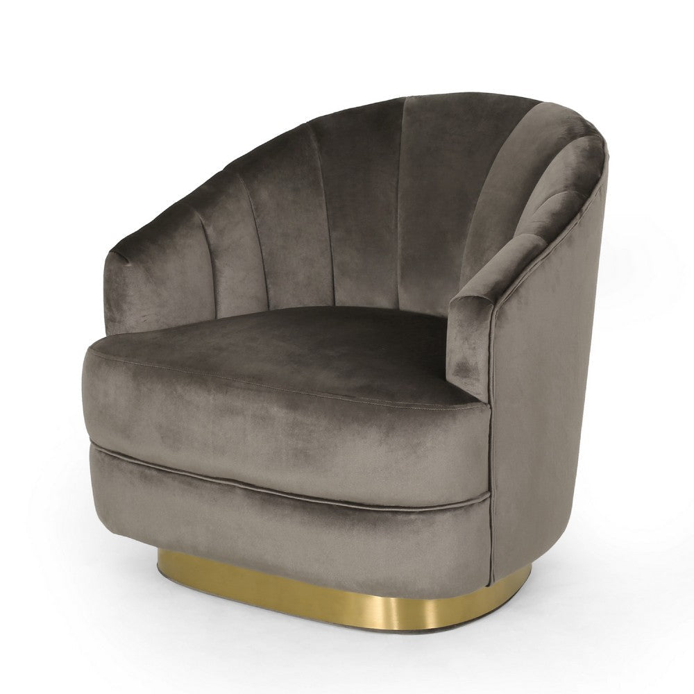 Accent Armchair | Channel Tufted Gray Velvet | Gold Metal Base