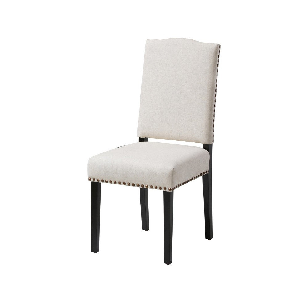 Kom Dining Chair | Beige Polyester Cushions | Espresso Brown Wood