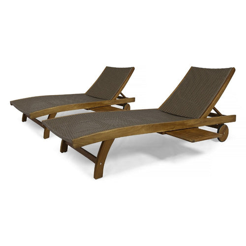 Benna Outdoor Chaise Lounger Set of 2 | Pull-Out Tray | Brown 79"