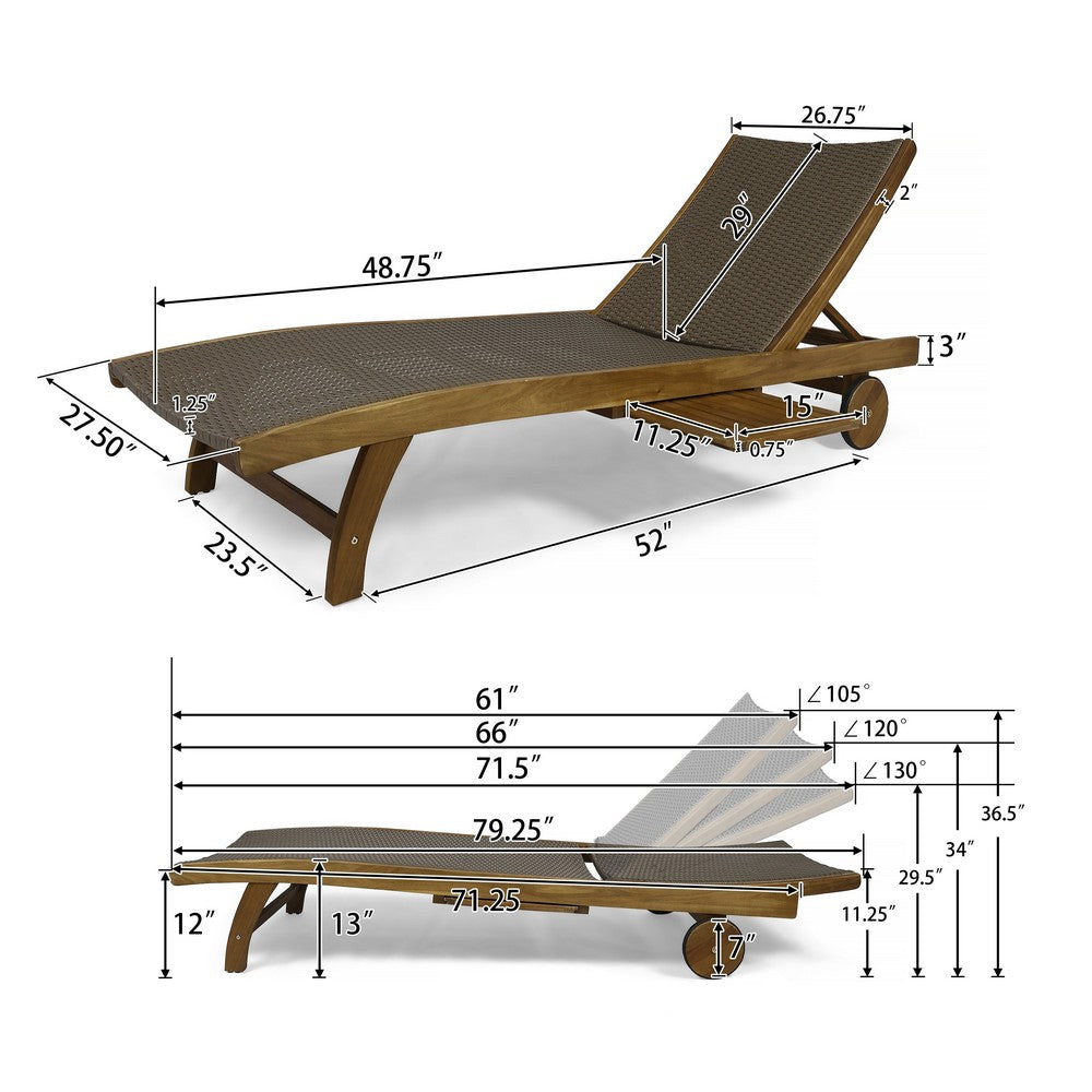 Benna Outdoor Chaise Lounger Set of 2 | Pull-Out Tray | Brown 79"