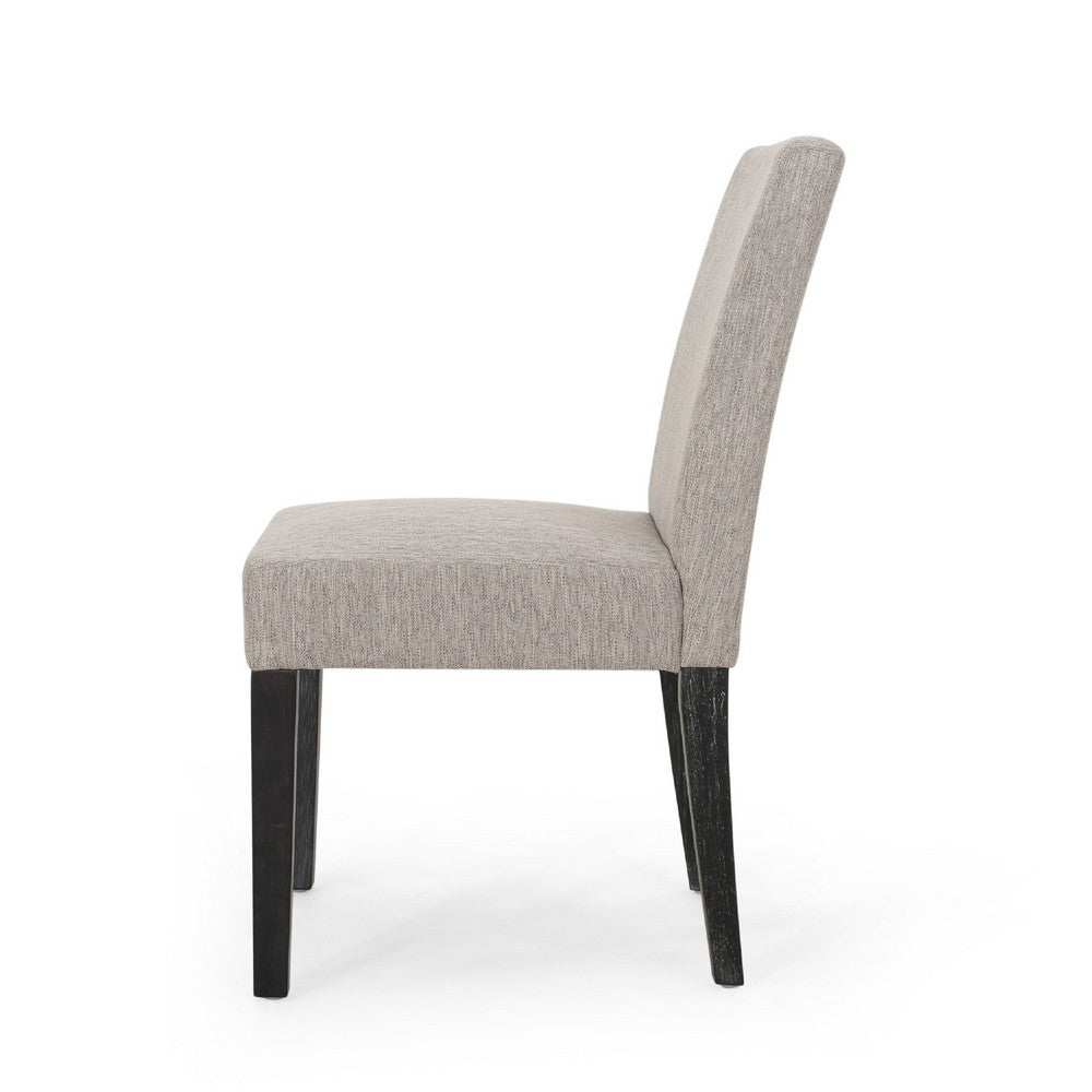 Dining Chair Set of 2 | Light Gray Fabric | Soft Cushions | Black Wood