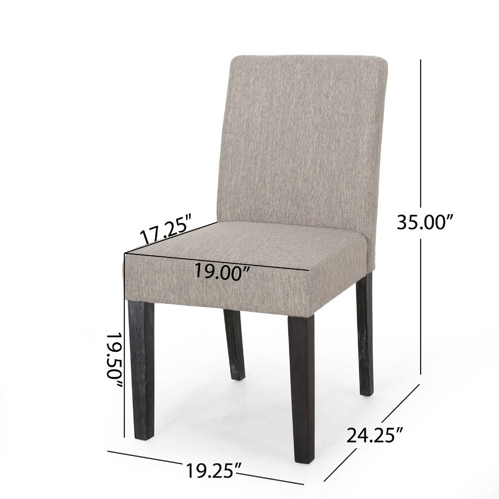 Dining Chair Set of 2 | Light Gray Fabric | Soft Cushions | Black Wood