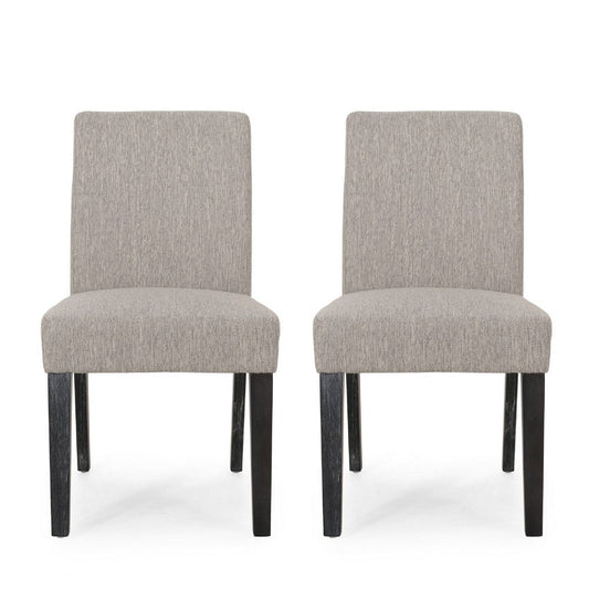 Dining Chair Set of 2 | Light Gray Fabric | Soft Cushions | Black Wood