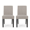 Dining Chair Set of 2 | Light Gray Fabric | Soft Cushions | Black Wood